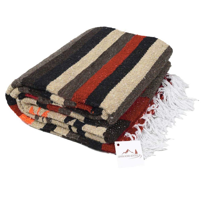 Open Road Goods Handwoven Mexican Diamond Blanket, Throw, or Yoga Bolster - Southwestern Style Blanket - Brown - Image 3